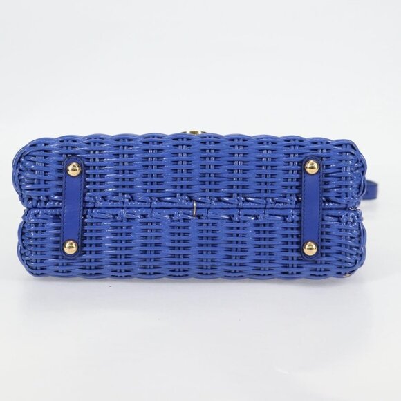 Salvatore Ferragamo Gancini Hand Bag Wicker 2way Blue Gold Auth 135631V - Picture 6 of 16